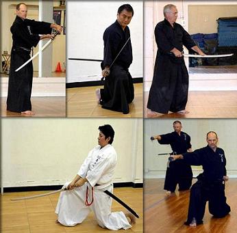 Members of Rocky Mountain Budokan showing different moves in Iaido